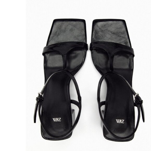 NEW ZARA LEATHER SANDALS WITH BLOCK HEEL Black EU 40 US 9 - Picture 5 of 8